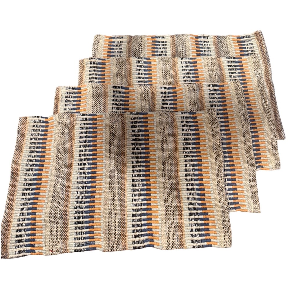 Set of 4 Woven Cotton Placemats Southwestern Striped Blue Orange Tan 19x12.5